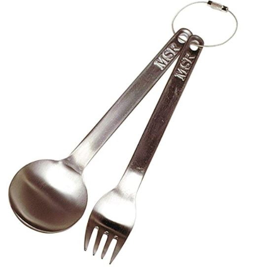 camping utensils: MSR Titan Fork and Spoon Set
